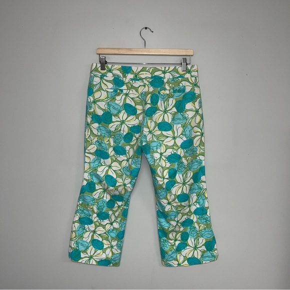 Lilly Pulitzer Pants Women’s Size 10 Green Blue Floral Cropped‎ Flare - Picture 5 of 7